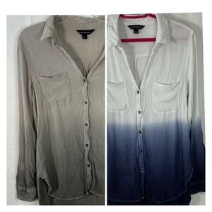 Two Rock & Republic Crinkle Pattern Cream Blue & Gray Ombré long sleeve large